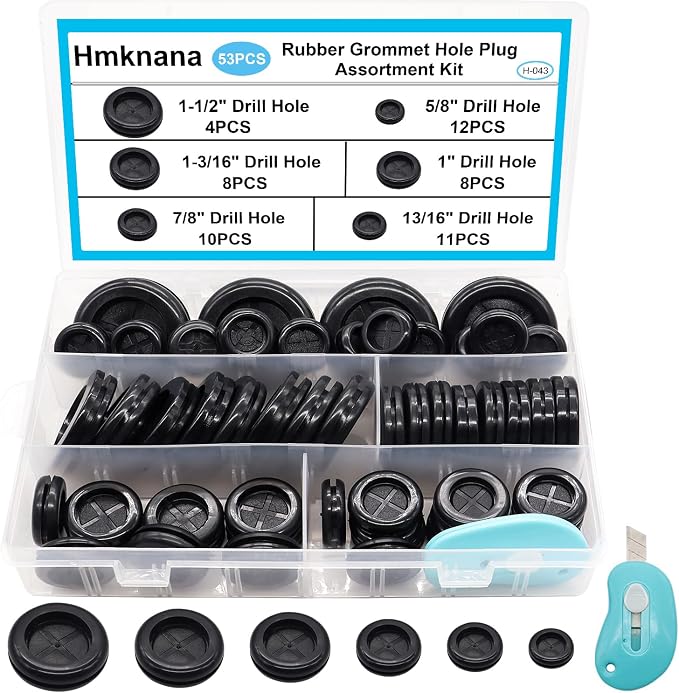 53PCS Rubber Grommets for Wiring, Rubber Grommet Kit in 6 Assorted Drill Hole by Hmknana