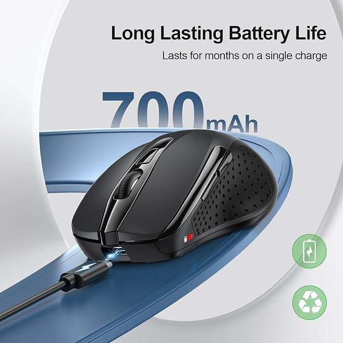 TECKNET Wireless Mouse Rechargeable, 2.4G USB-A Silent Mouse, Quiet Click - Image 2