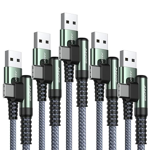AINOPE USB C Charger 5-Pack 3.1A Fast Charging, Right Angle, Nylon Braided by AINOPE10yearsforphoneaccessories