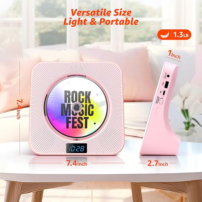 Desktop CD Player with Speakers, ROADOM Bluetooth CD Player with Hi-Fi Stereo - Image 6