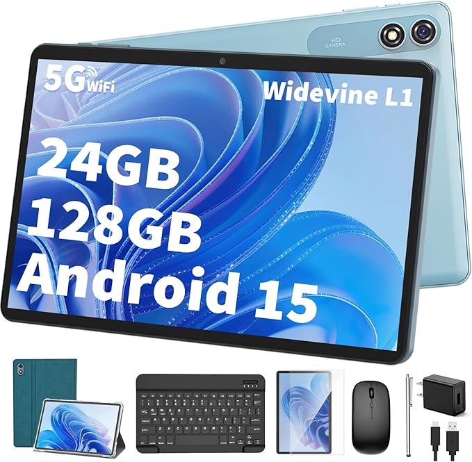 Android Tablet with Keyboard, 10 inch Android 15 tablet, 24GB RAM 128GB ROM by YLEEBG