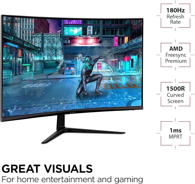 ViewSonic VX3218-PC-MHD 32 Inch Curved 1080p 1ms 180Hz Gaming Monitor - Image 3