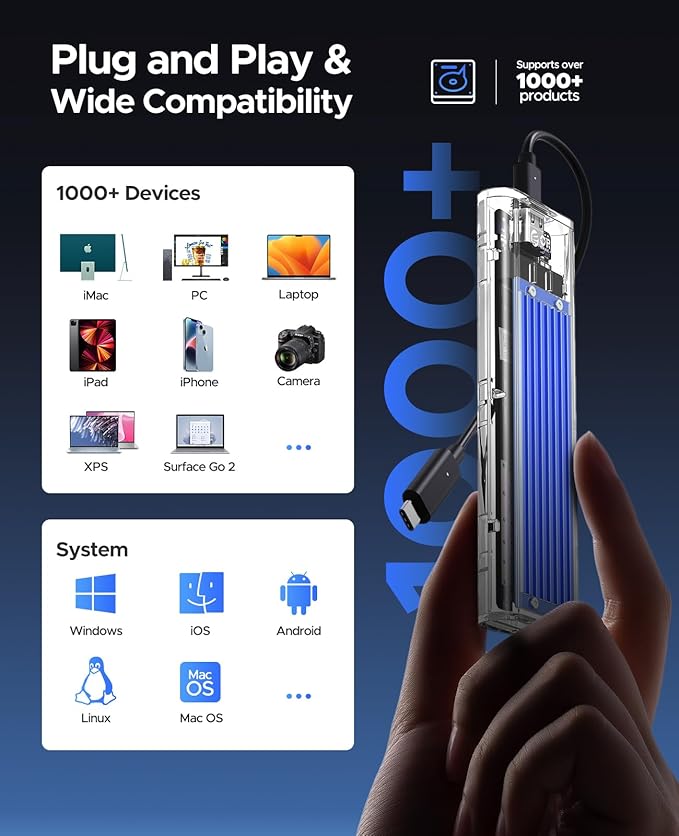 ORICO M.2 NVMe SSD Enclosure, USB 3.2 Gen 2, Transparent External Solid State - Image 5