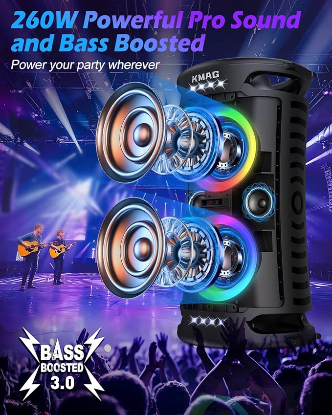 Large Bluetooth Speaker, 260W Peak Powerful Loud Sound - Image 2