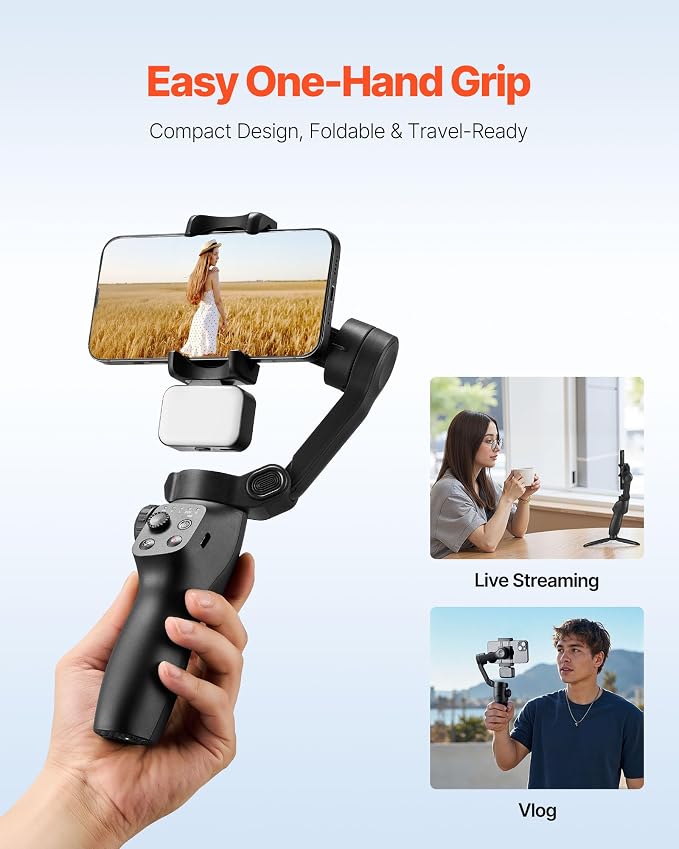 VEVOR Gimbal Stabilizer for Smartphone, 3-Axis Stabilization, Phone Gimbal for - Image 5