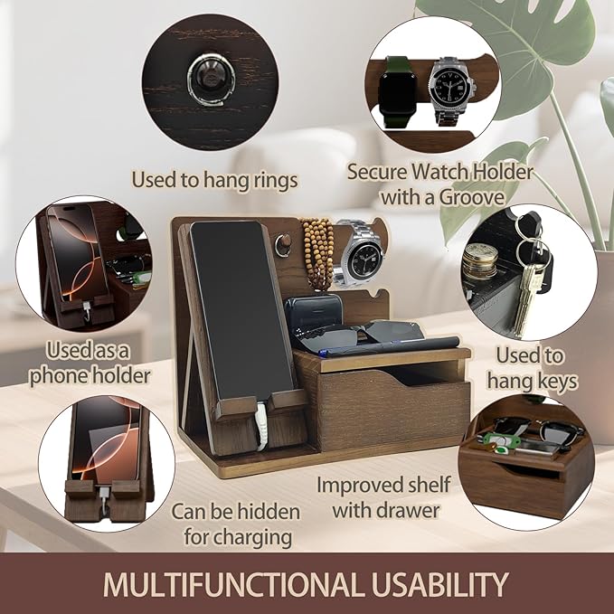 3-in-1 Wood Phone Docking Station Organizer - Image 4