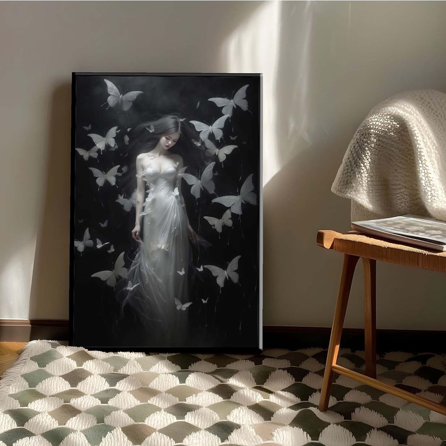 JFHCQJPK Vintage Gothic Feminine Canvas Wall Art Print Butterfly Poster Moody Female Wall Art Retro Artwork Dark College Decor for Home Bedroom8x12in Metal blackFramed