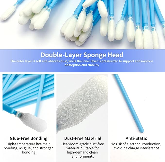 100 Pcs Solvent Resistant Professional Lint Free Swabs, 6.37" Long Handle Foam - Image 4
