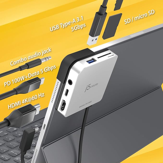 j5create iPad Pro USB C Hub- 6-in-1 Travel Dock - Image 2