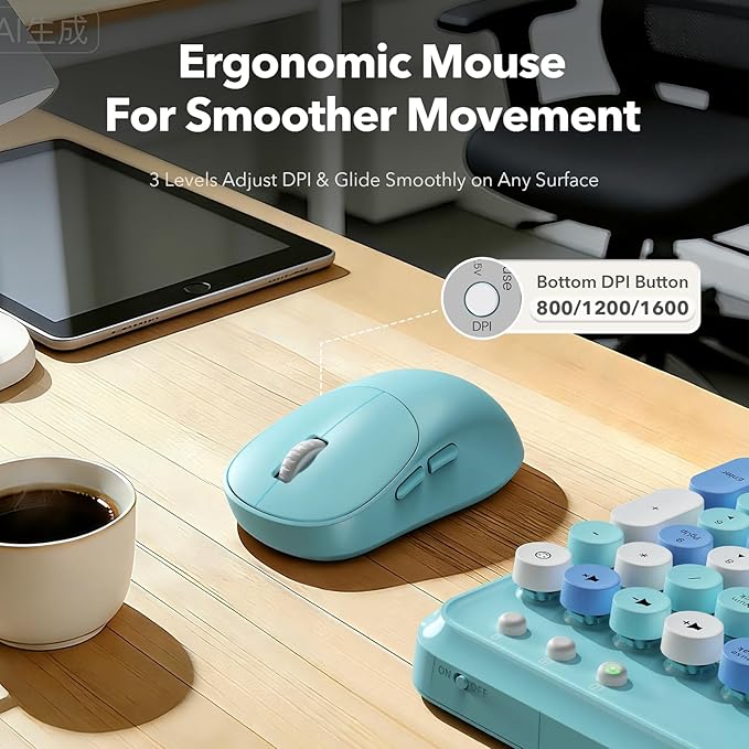 Wireless Keyboard and Mouse Combo, Retro Round Keycaps, Full-Size Cute - Image 6