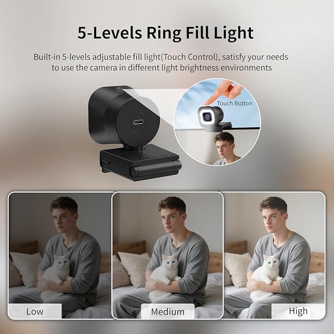TOALLIN 4K Webcam with Ring Light, Remote Control, PDAF Autofocus, 1/2.5" - Image 3