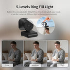 TOALLIN 4K Webcam with Ring Light, Remote Control, PDAF Autofocus, 1/2.5" - Image 3