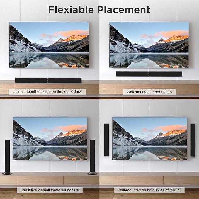 MZEIBO Sound Bar for Smart TV, 80W Bluetooth Soundbar 2 in 1 Detachable Design - Image 4