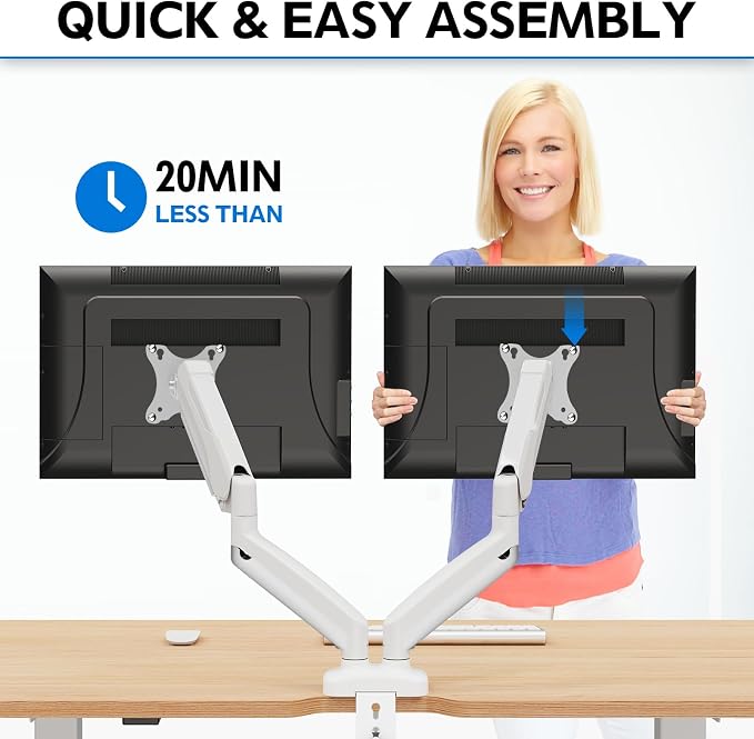 MOUNTUP Dual Monitor Stand for Desk, Pneumatic Monitor Arms for 2 Monitors Max - Image 7