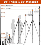 80/85 inches Heavy Duty Tripod for Camera and Phone, DSLR Binoculars Spotting - Image 2