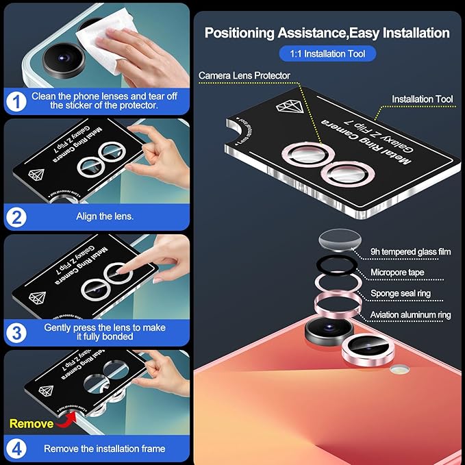 for Samsung Galaxy Z Flip 7 Camera Lens Protector, Individual Metal Ring - Image 6