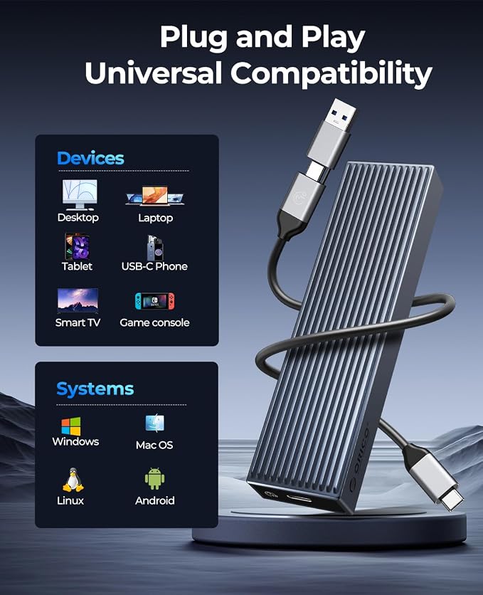 ORICO M.2 NVMe SSD Enclosure Aluminum Tool-Free Adapter, 10Gbps USB3.2 USB-C M2 - Image 7