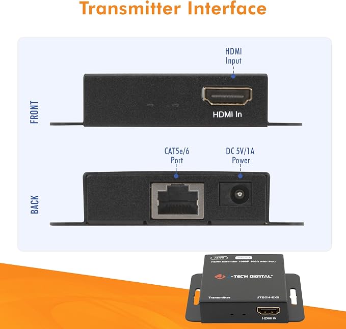 J-Tech Digital HDMI Extender Over Single Ethernet Cat5e/6/7 1080P Up to 1080P - Image 6