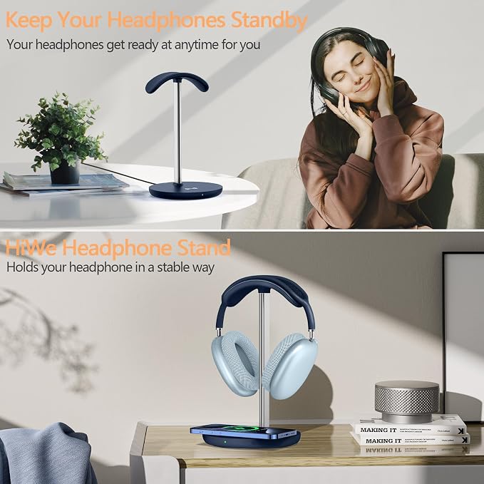 Headphone Stand with Wireless Charger, Gaming Headset Holder Hanger Rack 2 in 1 - Image 7