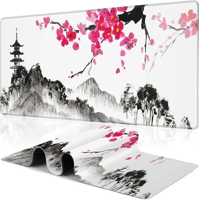 Chinese Ink Painting Desk Mat, Large Abstract Landscape Painting Gaming by NIYLYNSYN