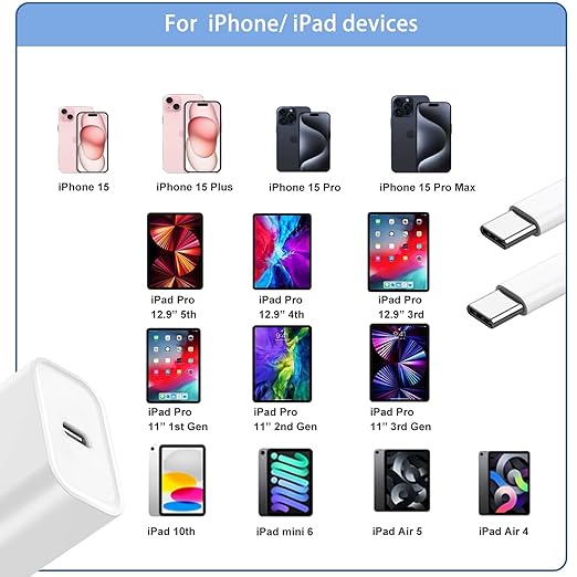 iPhone 15 Charger Fast Charging, 20W USB C Charger Block Plug Brick 10FT USB C - Image 7