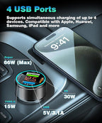 66W USB C Car Charger 4 Port Car Charger Adapter - Image 2