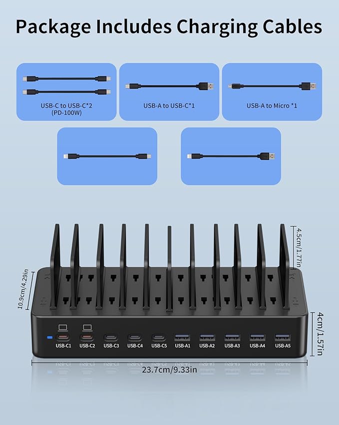 580W Charging Station for Multiple Devices, 10-Port USB C Fast Charger Station - Image 5