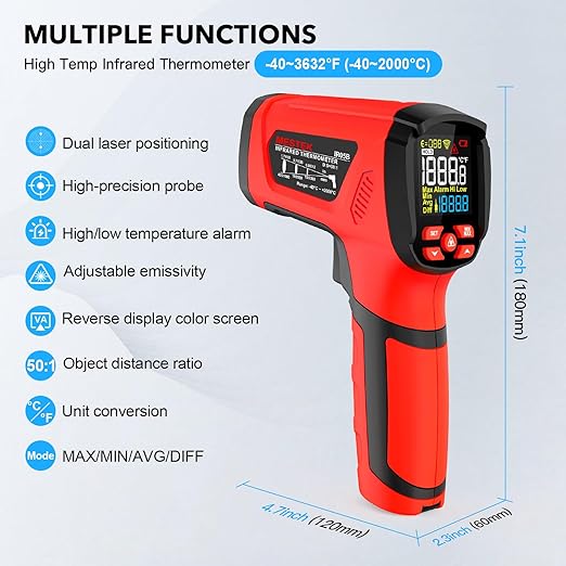 MESTEK Infrared Thermometer Temperature Gun, -40℉~3632℉, Non Contact Digital - Image 2