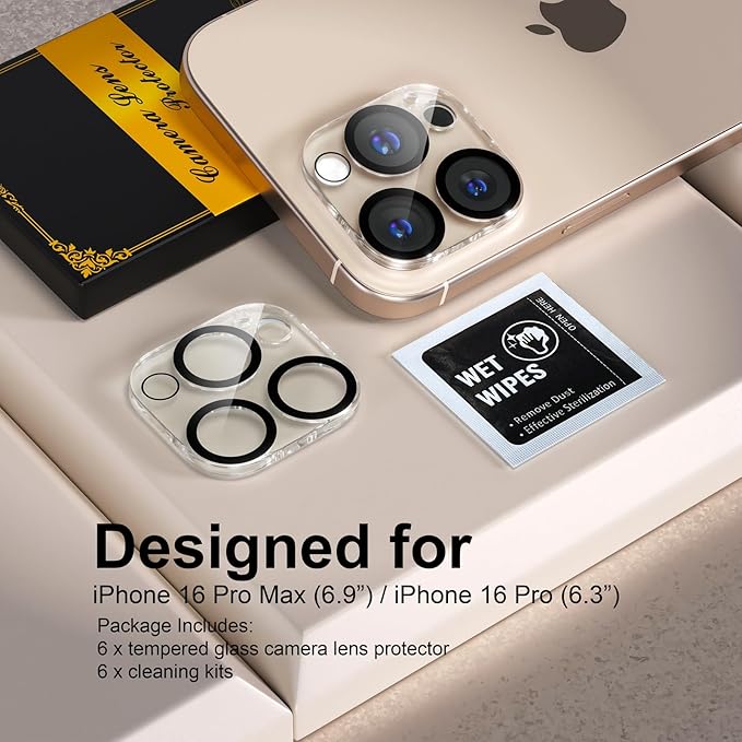beuxece for 6 Pack iPhone 16 Pro/iPhone 16 Pro Max Camera Lens Protector 9H - Image 2