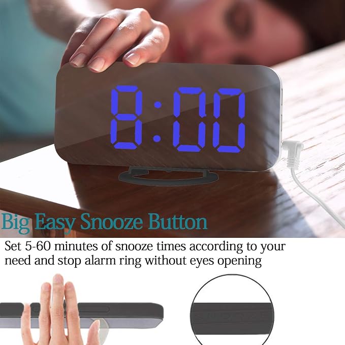 Digital Alarm Clock, Mirror Surface LED Electronic Clocks, - Image 3