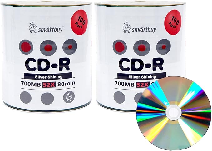 Smartbuy Shiny Silver Top CD-R 200 Pack 700mb 52x Blank Recordable Discs by Smartbuy
