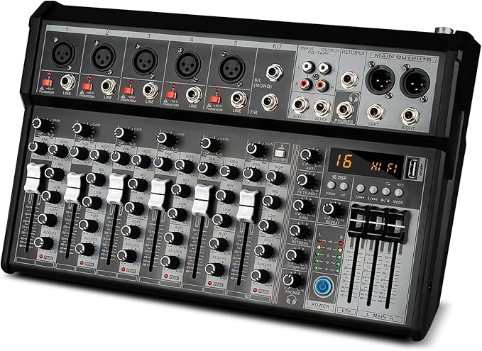 Depusheng Professional Audio Mixer, 7 Channel Audio Interface Sound Board by Depusheng