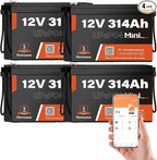 4 PCS Bluetooth 12V 314Ah LiFePO4 Lithium Battery MINI, Max. 4190Wh Energy by HumsiENK