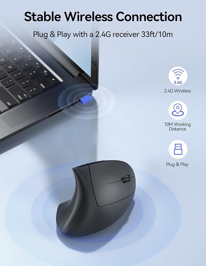 TECKNET Ergonomic Wireless Mouse, Rechargeable Mouse Wireless Silent - Image 4