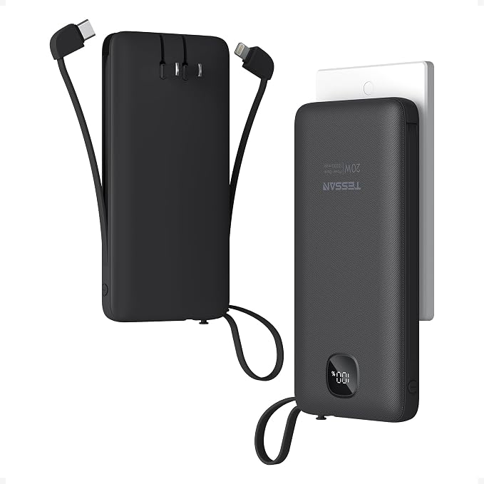 TESSAN Portable Charger with Built in Cables, 10000mAh Power Bank Fast Charging by TESSAN