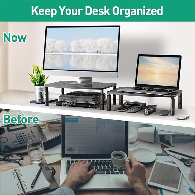 Zimilar 2 Pack Monitor Stands, 3 Height Adjustable Riser - Image 3
