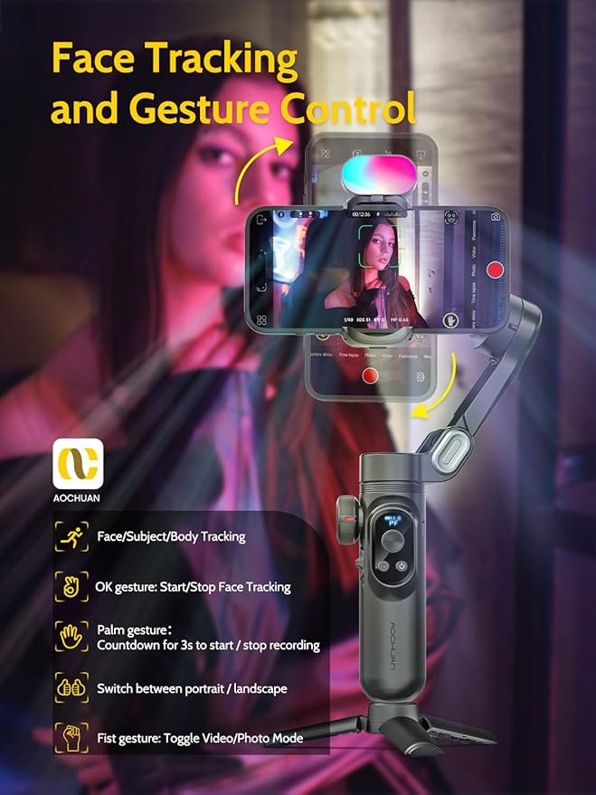 Professional Gimbal Stabilizer for Smartphone, RGB Magnetic Refill Light - Image 7