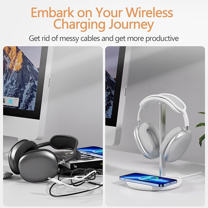 Headphone Stand with Wireless Charger, Gaming Headset Holder Hanger Rack 2 in 1 - Image 5