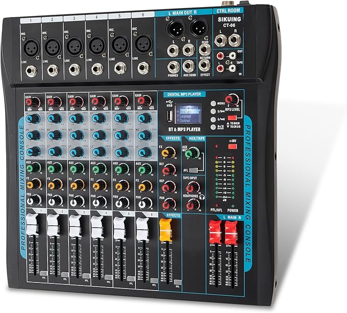 Audio Mixer, 6 Channel Board Mixer by SIKUING
