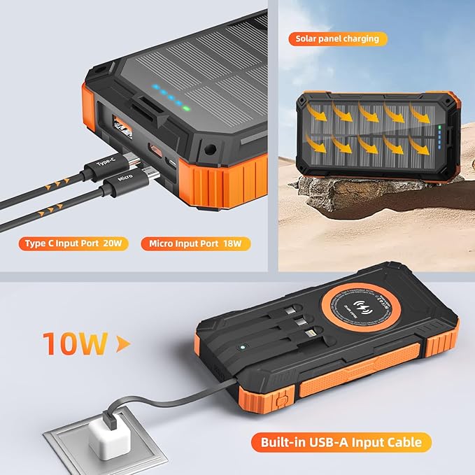 Solar Charger Power Bank 49800mAh Wireless Portable Phone Charger, 22.5W QC3.0 - Image 5