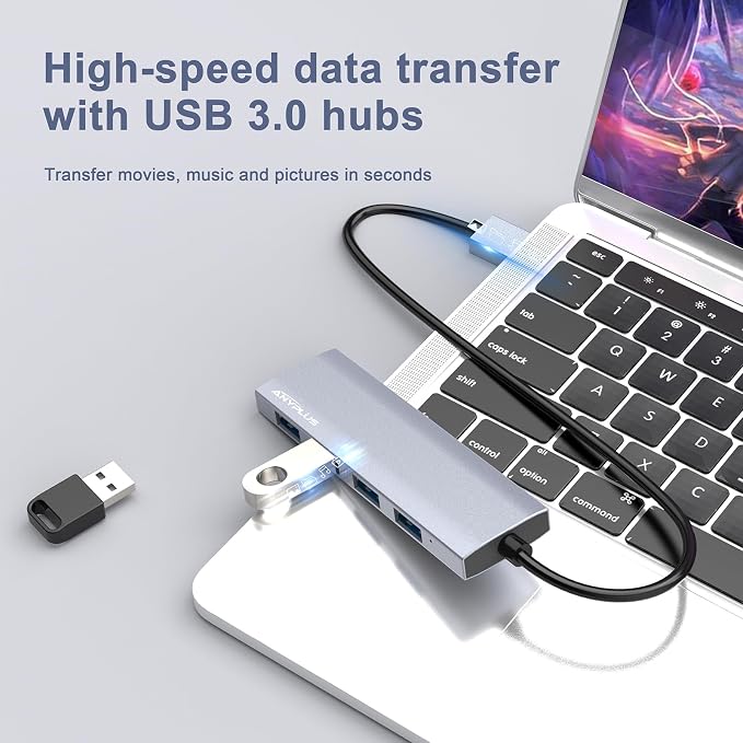 USB Hub, USB 3.0 Hub Aluminum Alloy Ultra Slim USB Splitter, Portable 4 Port - Image 4