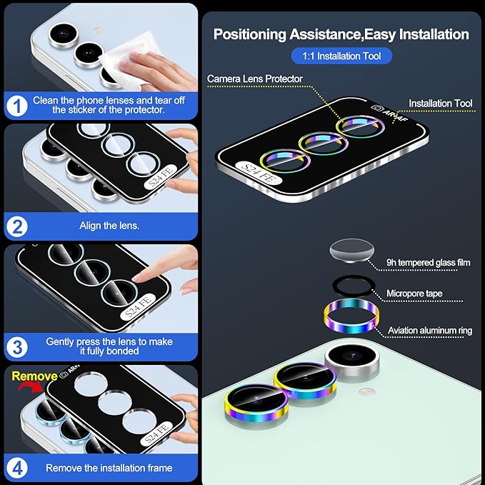 for Samsung Galaxy S24 FE Camera Lens Protector, Individual Metal Ring Tempered - Image 6