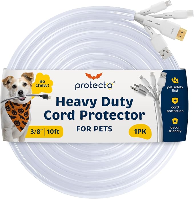 PROTECTO Heavy Duty Cord Protectors from Pets No Chew Solution, 10ft Easy to by PROTECTO