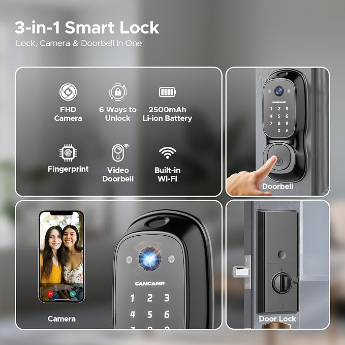 Smart Lock with Camera & Doorbell, 3-in-1 Smart Deadbolt - Image 2