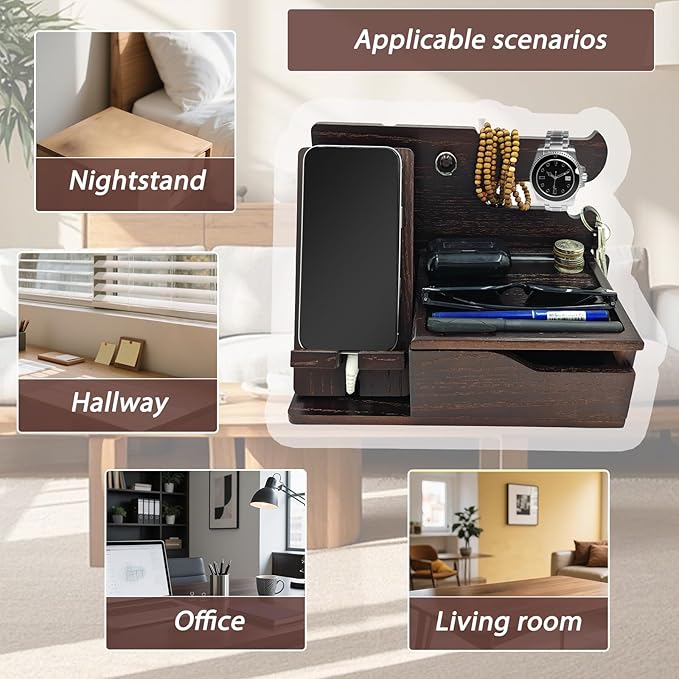 3-in-1 Wood Phone Docking Station Organizer - Image 6