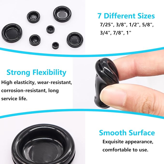 Rubber Grommet Kit Closed Firewall Grommet 7 Sizes 7/25" 3/8" 1/2" 5/8" 3/4" - Image 4