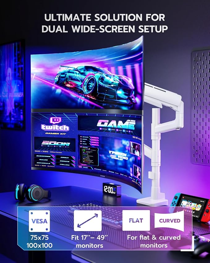 Vertical Dual Monitor Mount for 17-49 Inch Ultrawide Heavy Duty Curved Screen - Image 2