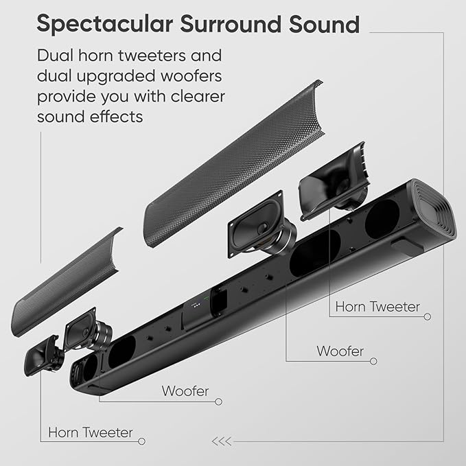 Sound Bar for Smart TV, 80W 2.0 Channel Detachable Soundbar - Image 2