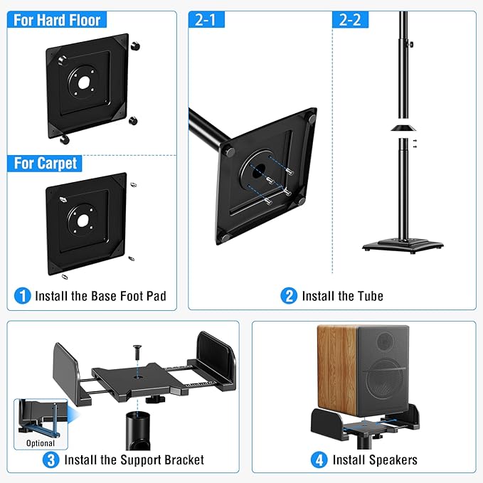 MOUNTUP Universal Speakers Stands Pair 34" to 43.3" Height Adjustable Holds - Image 8