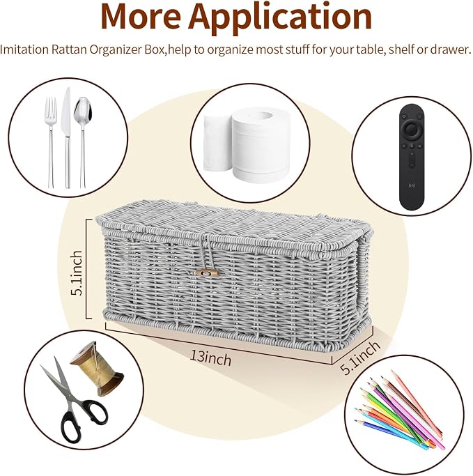 Cable Management Box, Woven Rattan Cord Hider - Image 6